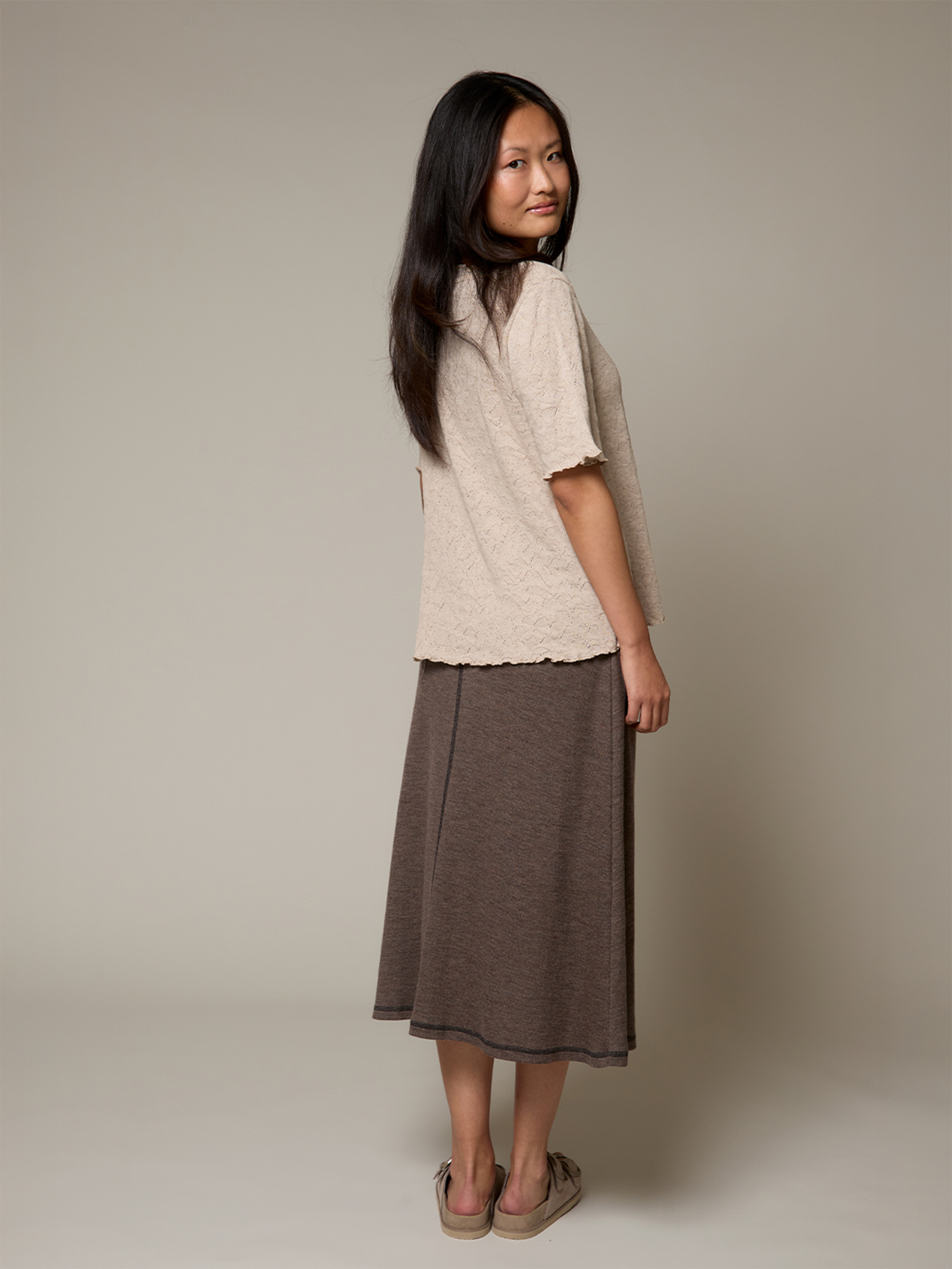 Frill shirt s/s jacquard organic cotton