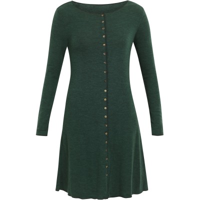 Button dress wool melange, dark green