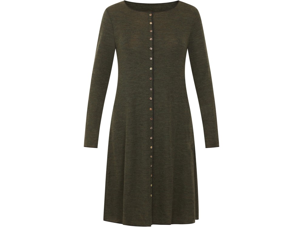 Button dress wool melange, pine