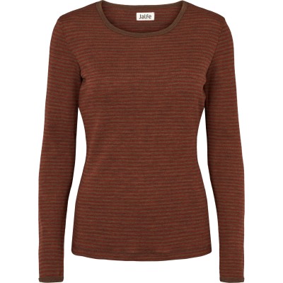 Shirt Wolle schmale Ringeln, autumn-brown