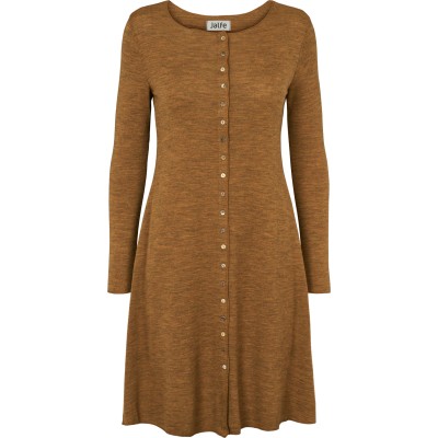 Button dress wool melange, mustard