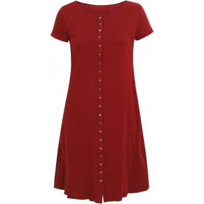 Button dress organic cotton stripes,  red-bordeaux