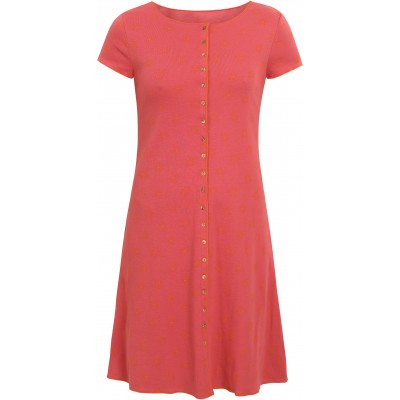Button dress organic cotton print,  red-organge