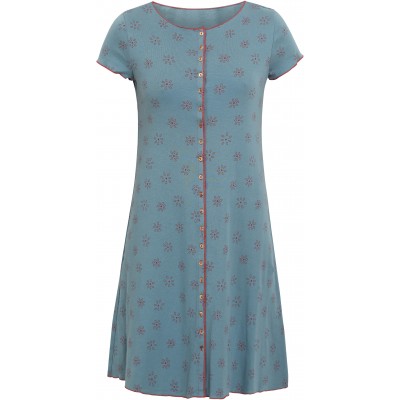 Button dress organic cotton print,  blue-red