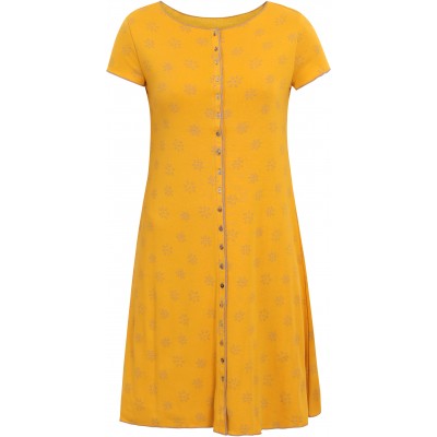 Button dress organic cotton print,  yellow-lavender