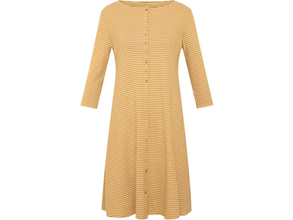 Button dress 3/4 s. organic cotton stripes, curry-undyed