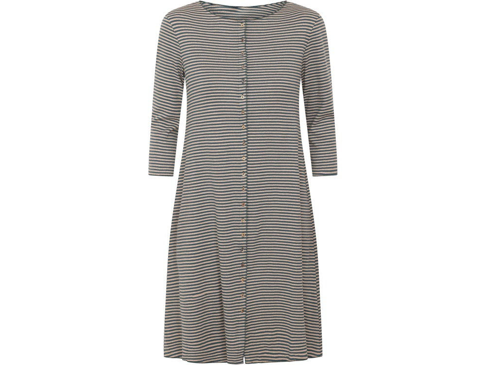Button dress 3/4 s. organic cotton stripes, petrol-undyed