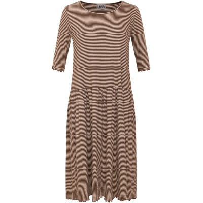 Oversize dress 3/4 sl. dress organic cotton stripes, brown-undyed