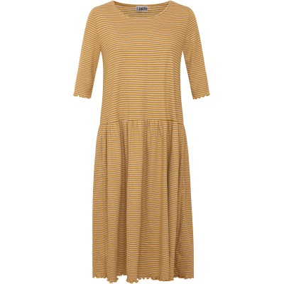 Dress 3/4 sl. dress organic cotton stripes, curry-undyed
