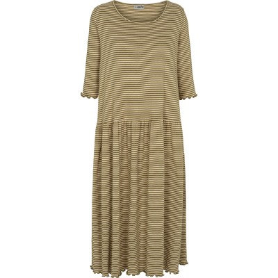 Oversize dress 3/4 sl. dress organic cotton stripes, army-undyed