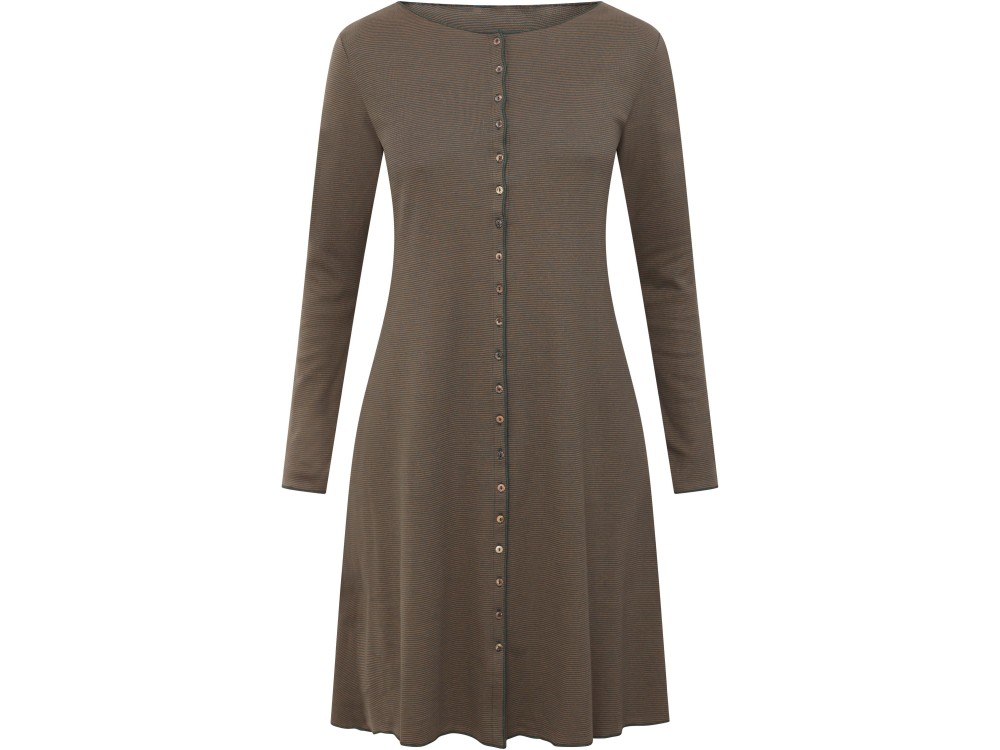 Button dress l/s. organic cotton stripes, petrol-brown