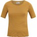 Shirt k/æ økologisk bomuld striber, curry-light brown