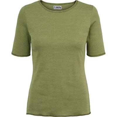 Shirt k/æ økologisk bomuld striber, army-light green