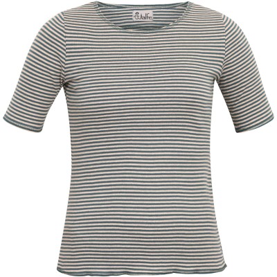 Shirt s/s organic cotton stripes,  petrol-undyed