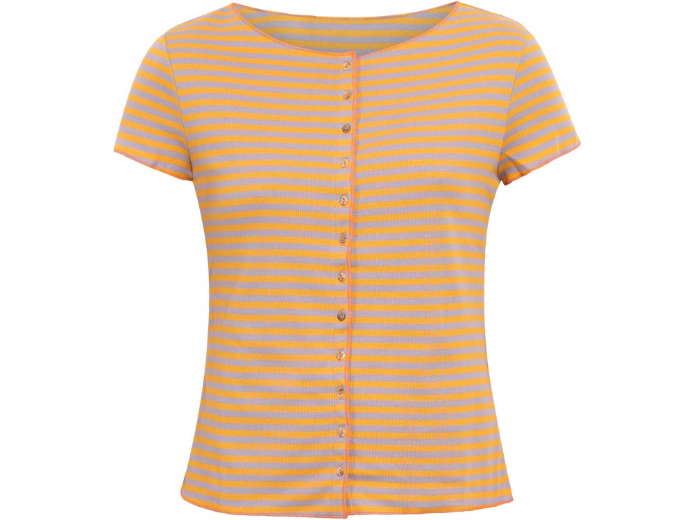 Button shirt s/s organic cotton stripes,  yellow-purple