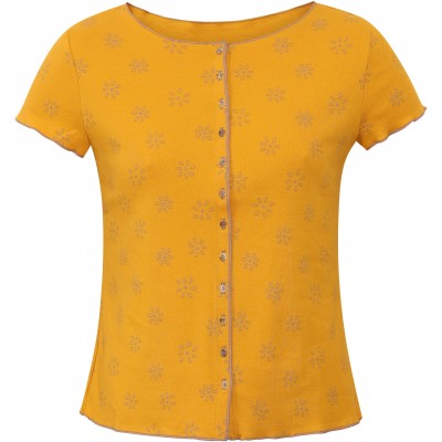 Button shirt s/s organic cotton print,  yellow-lavender