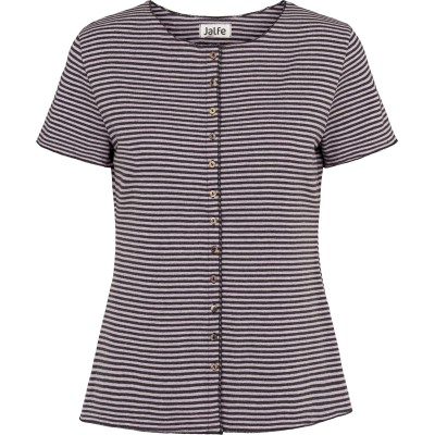 Button shirt s/s organic cotton stripes, anthracite-rose