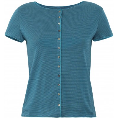 Button shirt s/s organic cotton stripes, bluegreen-turq.