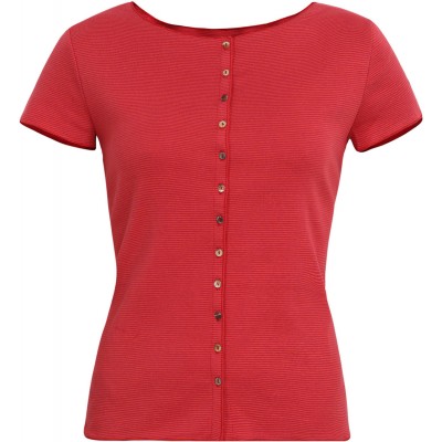 Button shirt s/s organic cotton stripes, red-orange