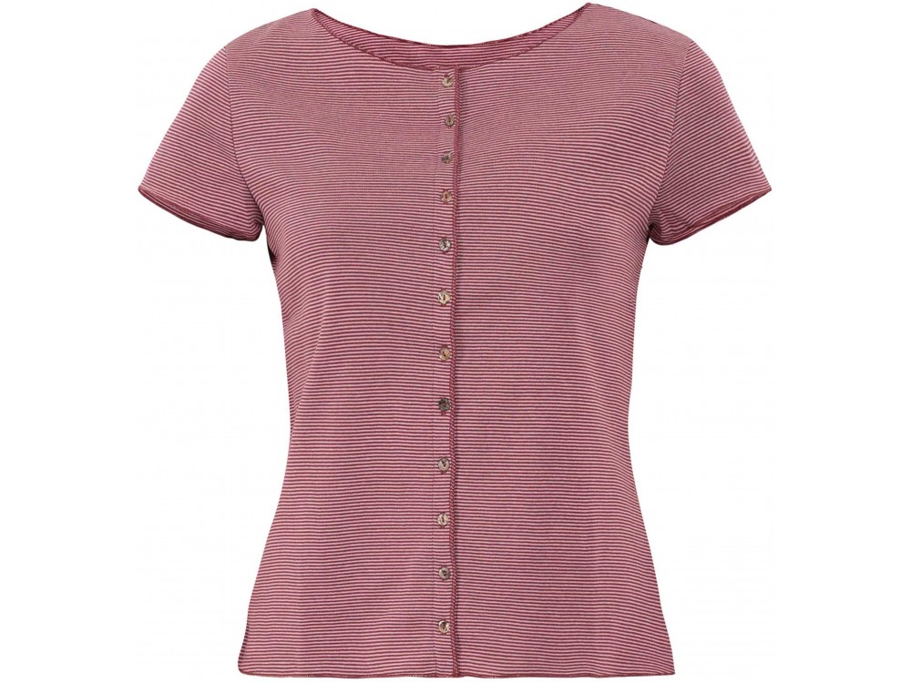 Button shirt s/s organic cotton stripes, rose-bordeaux