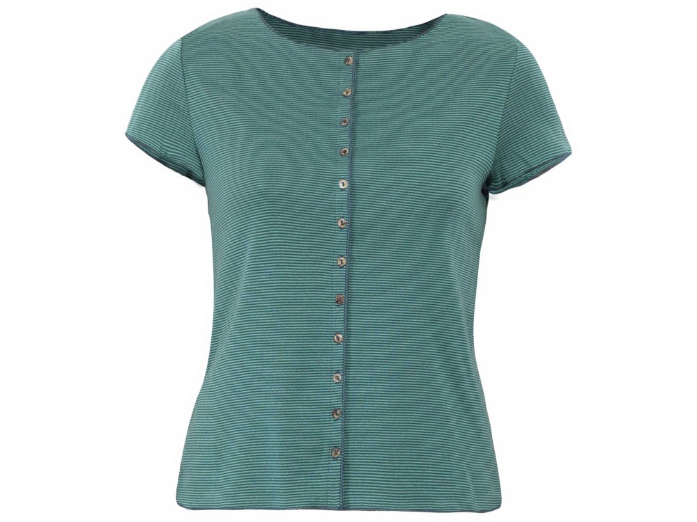 Button shirt s/s organic cotton stripes, green-bluegreen