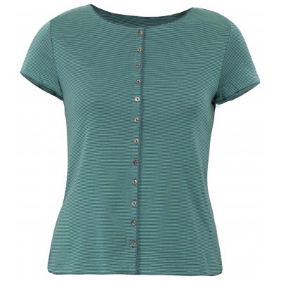 Button shirt s/s organic cotton stripes, green-bluegreen