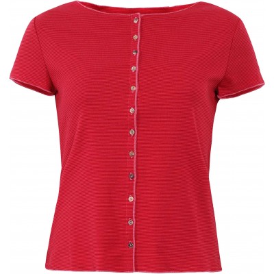 Button shirt s/s organic cotton stripes, cerise-red