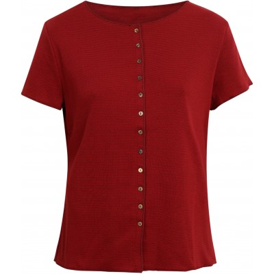 Button shirt s/s organic cotton stripes, red-bordeaux