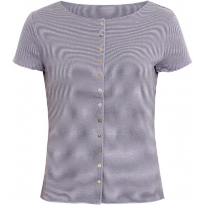 Button shirt s/s organic cotton stripes, lavender-blue