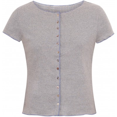 Button shirt s/s organic cotton stripes, lavender-undyed