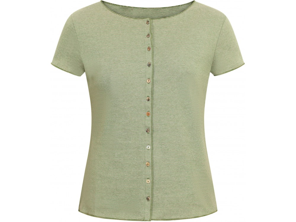 Button shirt s/s organic cotton stripes, green-undyed