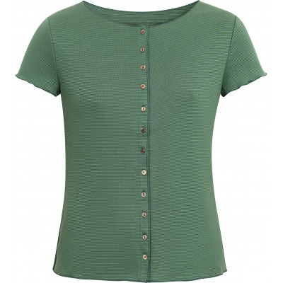 Button shirt s/s organic cotton stripes, green-petrol