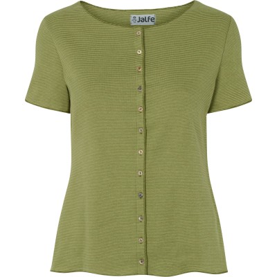 Button shirt s/s organic cotton stripes, army-light green