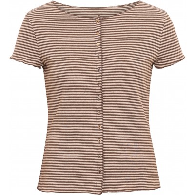 Button shirt s/s organic cotton stripes, brown-undyed
