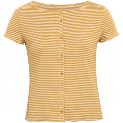 Button shirt s/s organic cotton stripes, curry-undyed