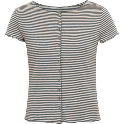 Button shirt s/s organic cotton stripes, petrol-undyed
