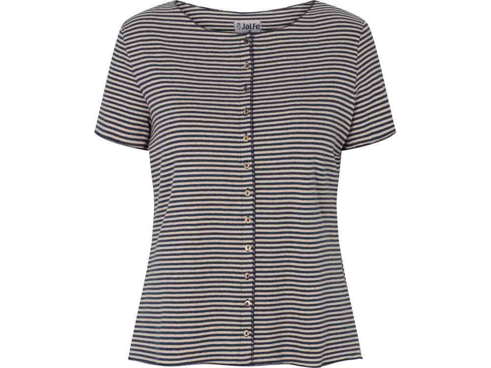 Button shirt s/s organic cotton stripes, jeans-undyed