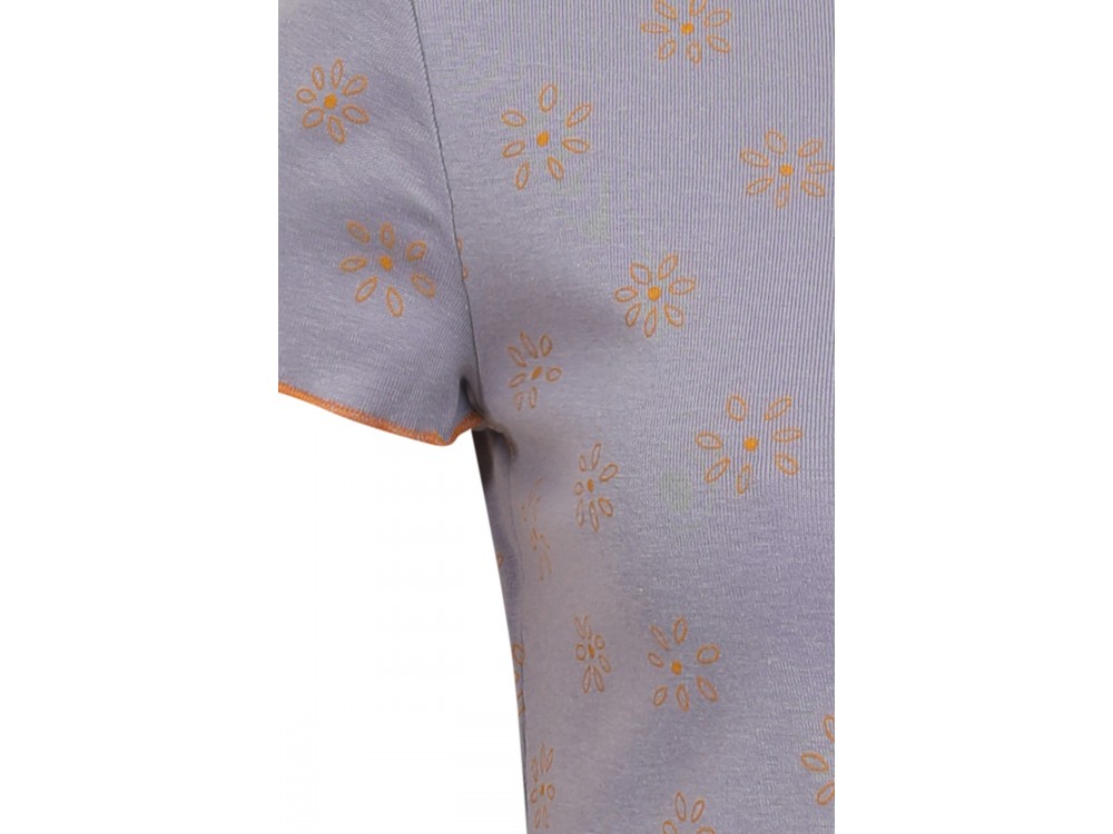 Button shirt s/s organic cotton print, lavender-yellow