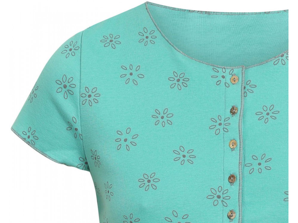 Button shirt s/s organic cotton print, mint-grau