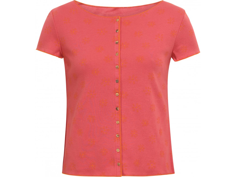 Button shirt s/s organic cotton print, red-orange