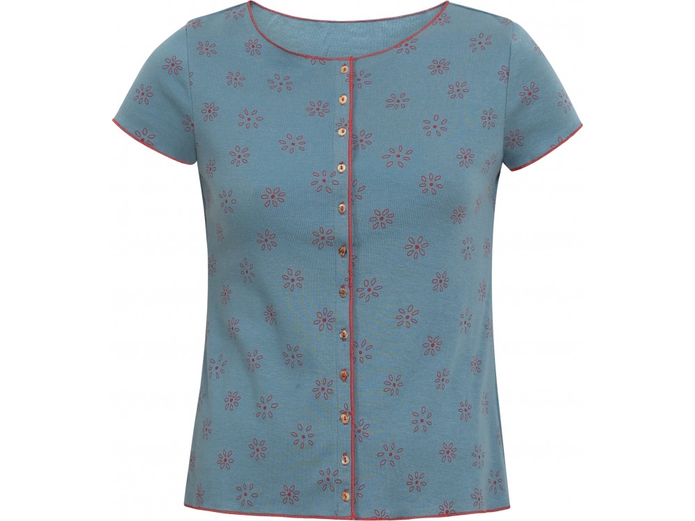 Button shirt s/s organic cotton print, blue-red