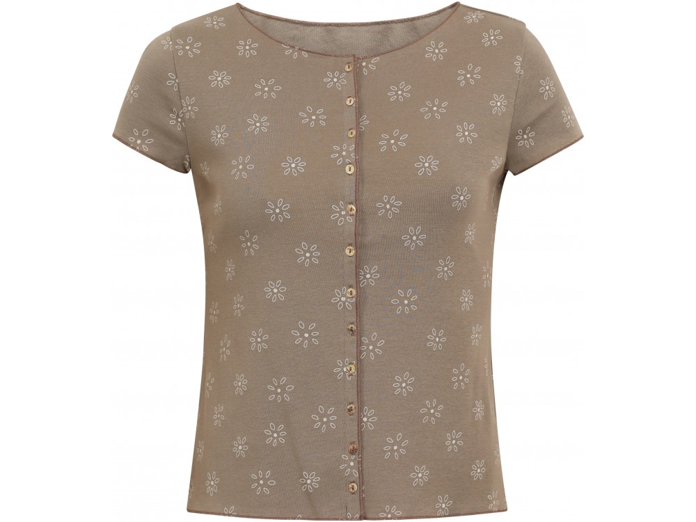 Button shirt s/s organic cotton print, sand-grey